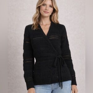ovestitch Blaire Wrap Sweater — Black Open Knit (NWT)
Size: Large | Retail $80